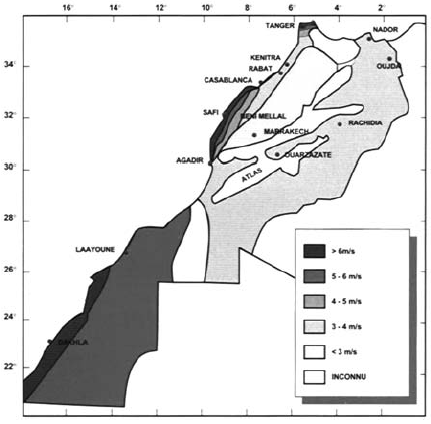 Carte du gisement éolien du Maroc